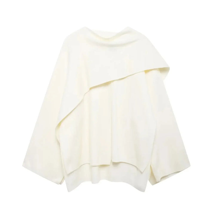 Women's Textured Short Cardigan – Wide Sleeves And Asymmetrical Draped Neckline