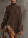 Women's Knitted Dress – High-Neck Knit Lace Trim
