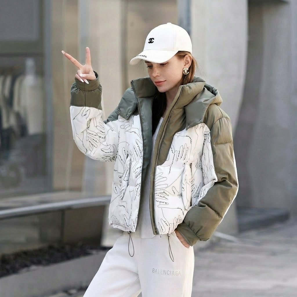 Women's Puffer Jacket – Two-Tone Stand Collar
