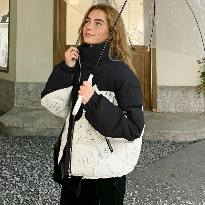 Women's Puffer Jacket – Two-Tone Stand Collar