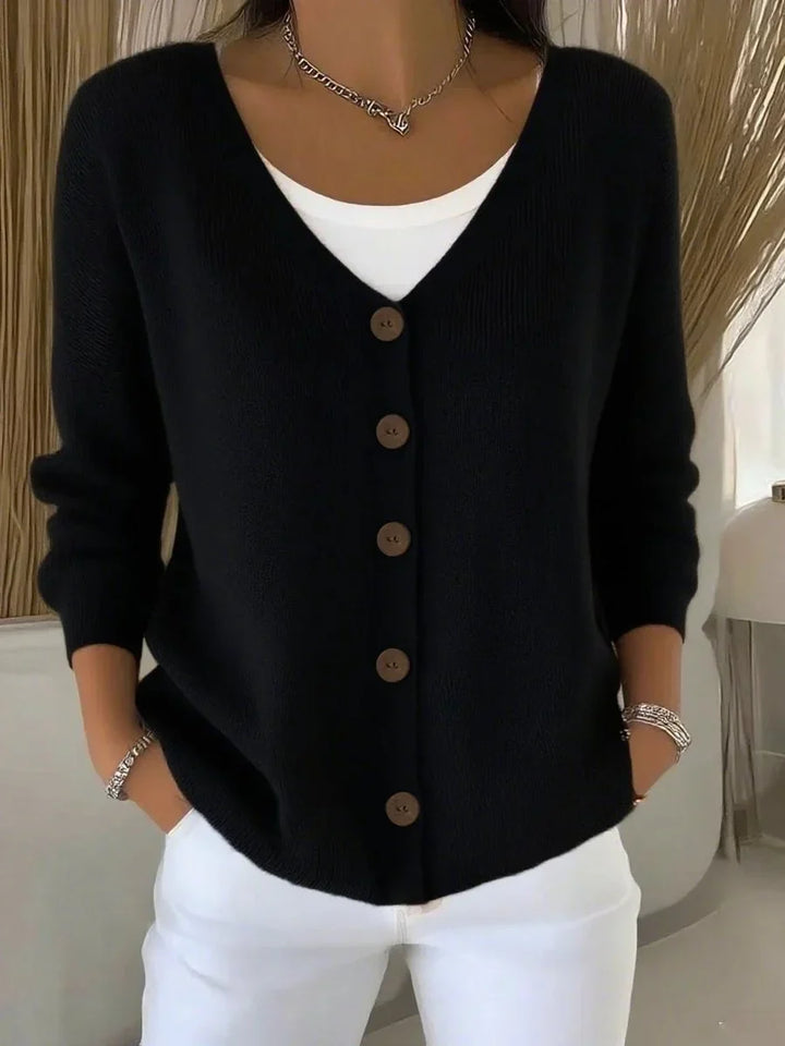 Women's V-Neck Button-Front Long Sleeve Knit Sweater