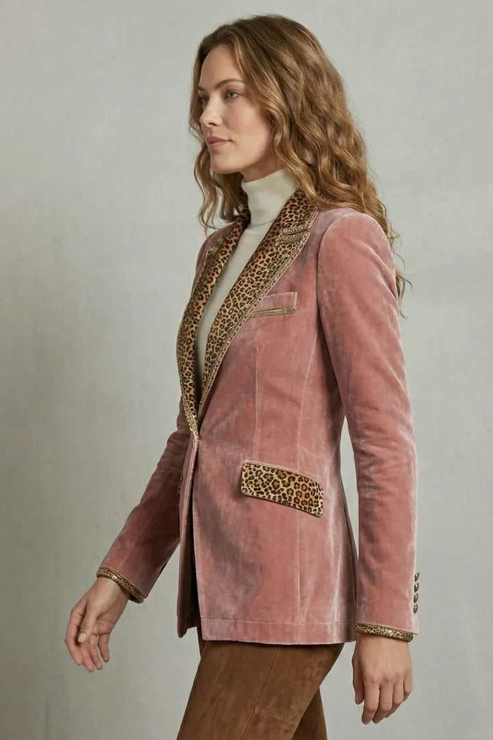 Women's Velvet Blazer – Leopard Print Lapels