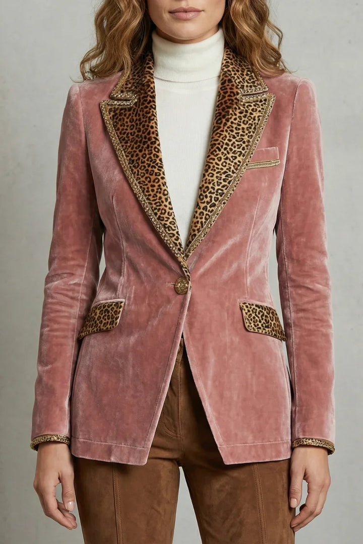 Women's Velvet Blazer – Leopard Print Lapels