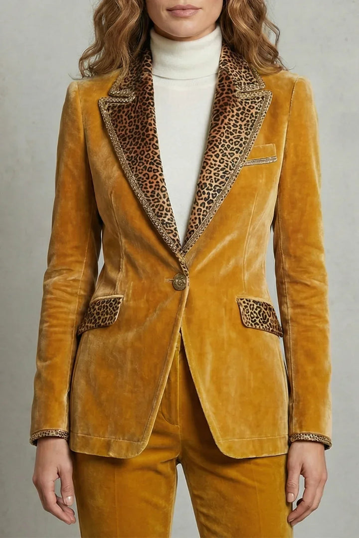 Women's Velvet Blazer – Leopard Print Lapels