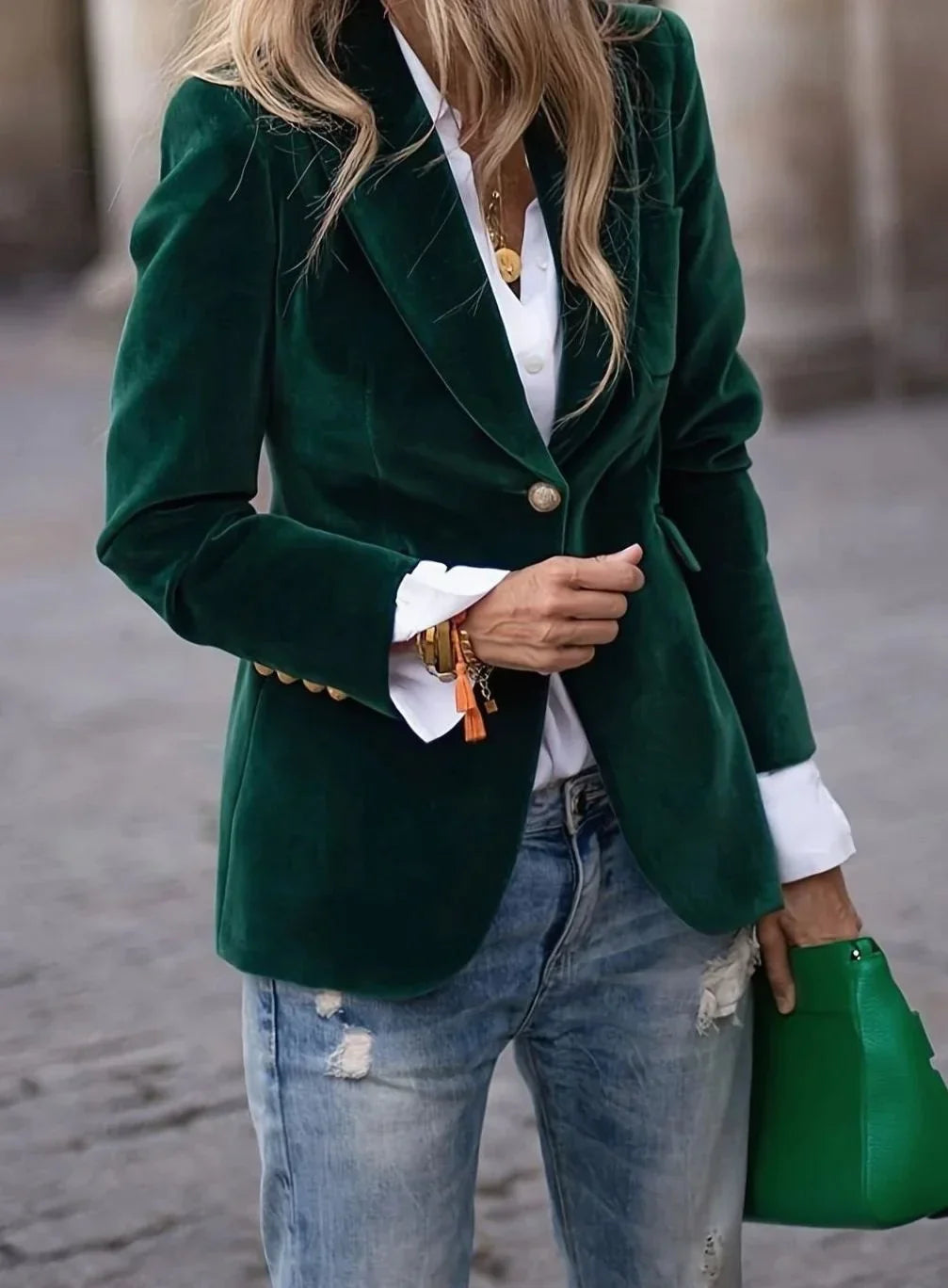 Women's Velvet Single-Button Blazer, Winter Jacket