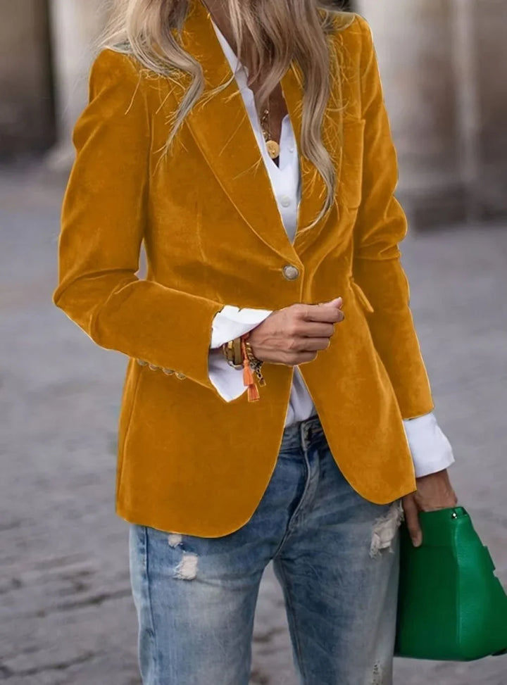 Women's Velvet Single-Button Blazer, Winter Jacket