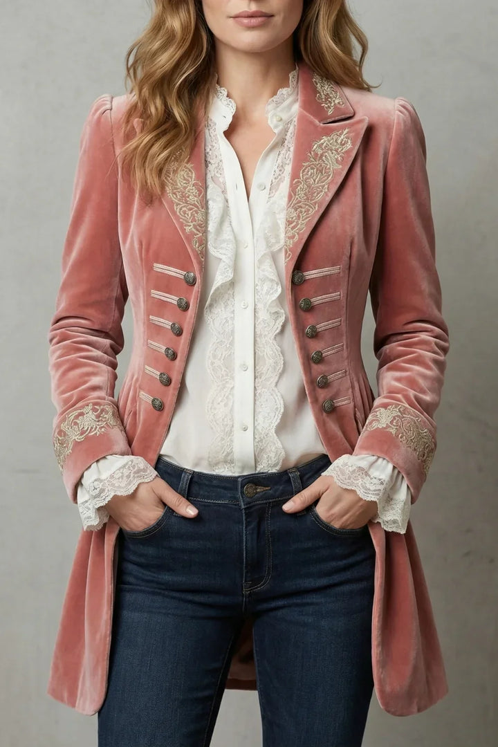Women's Vintage-Inspired Embroidered Long Coat