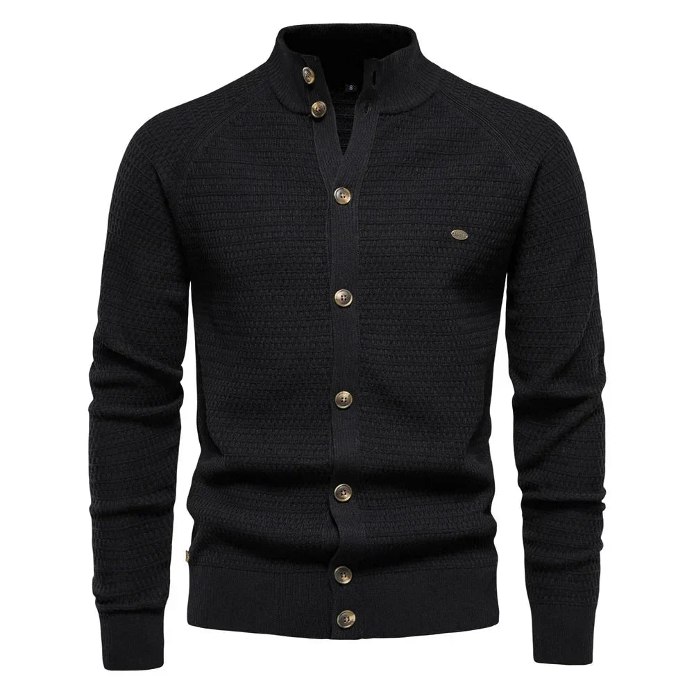 Women's Waffle-Knit Cardigan – Button-Front Closure And Stand-Up Collar