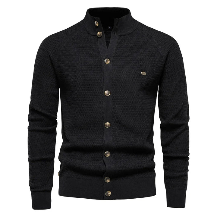 Women's Waffle-Knit Cardigan – Button-Front Closure And Stand-Up Collar