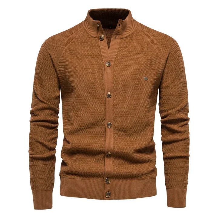 Women's Waffle-Knit Cardigan – Button-Front Closure And Stand-Up Collar
