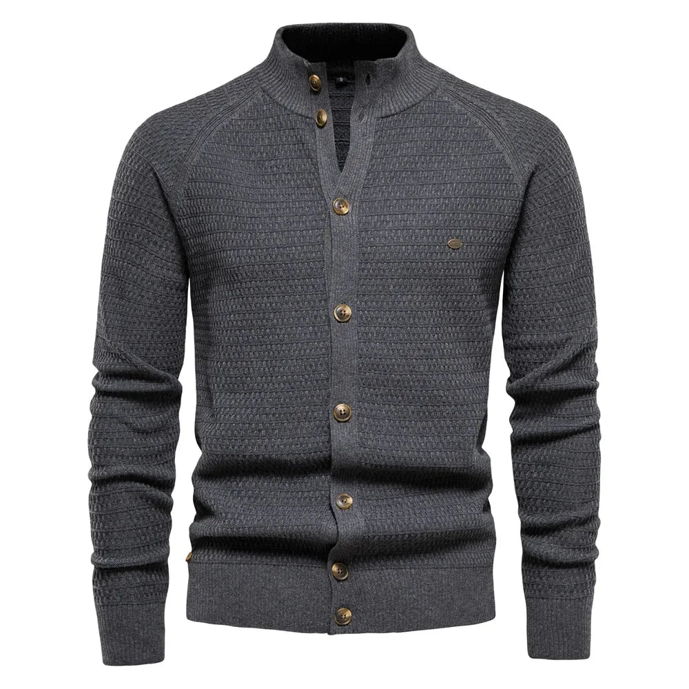 Women's Waffle-Knit Cardigan – Button-Front Closure And Stand-Up Collar