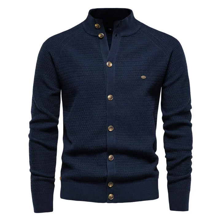Women's Waffle-Knit Cardigan – Button-Front Closure And Stand-Up Collar