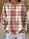 Women's Waffle-Knit Plaid Long-Sleeve Knit Sweater – Henley Buttons
