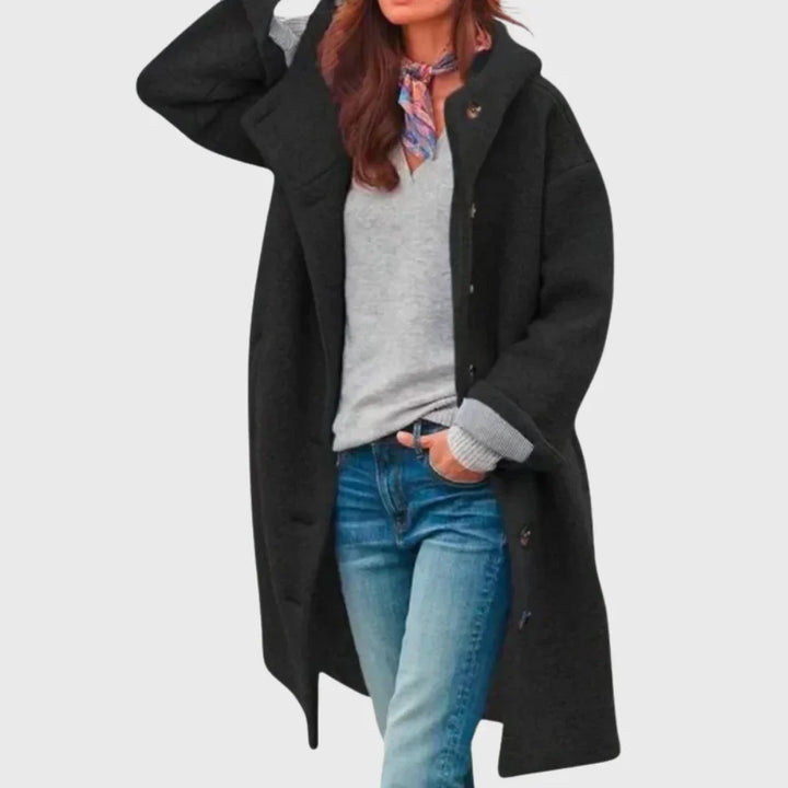 Women's Warm Classic Long Hooded Textured Wool Coat – Button-Front