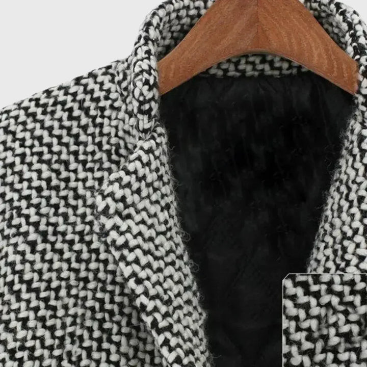 Women's Warm Winter Houndstooth Mid-Length Wool Coat – Quilted Lining