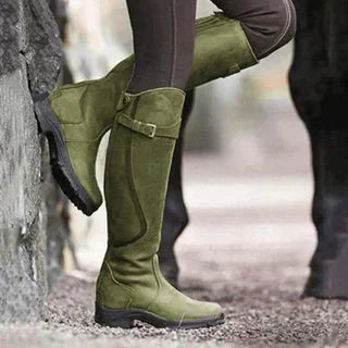 Women's Brown Riding Boots – Side Zipper And Buckle Strap