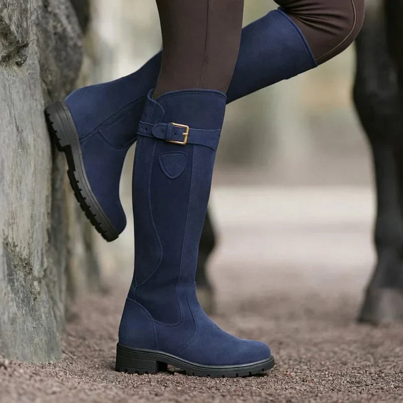 Women's Brown Riding Boots – Side Zipper And Buckle Strap