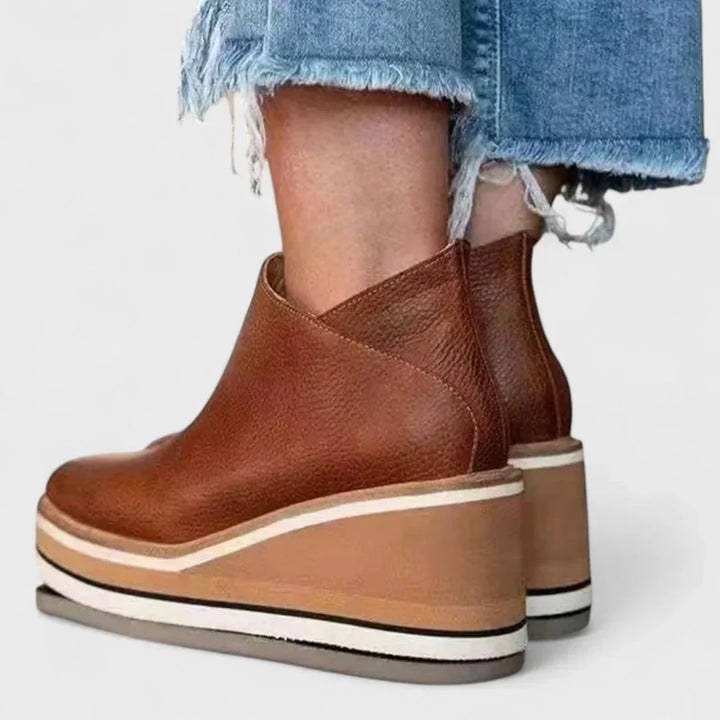 Women's Faux Leather Wedge Platform Booties – Side Zipper