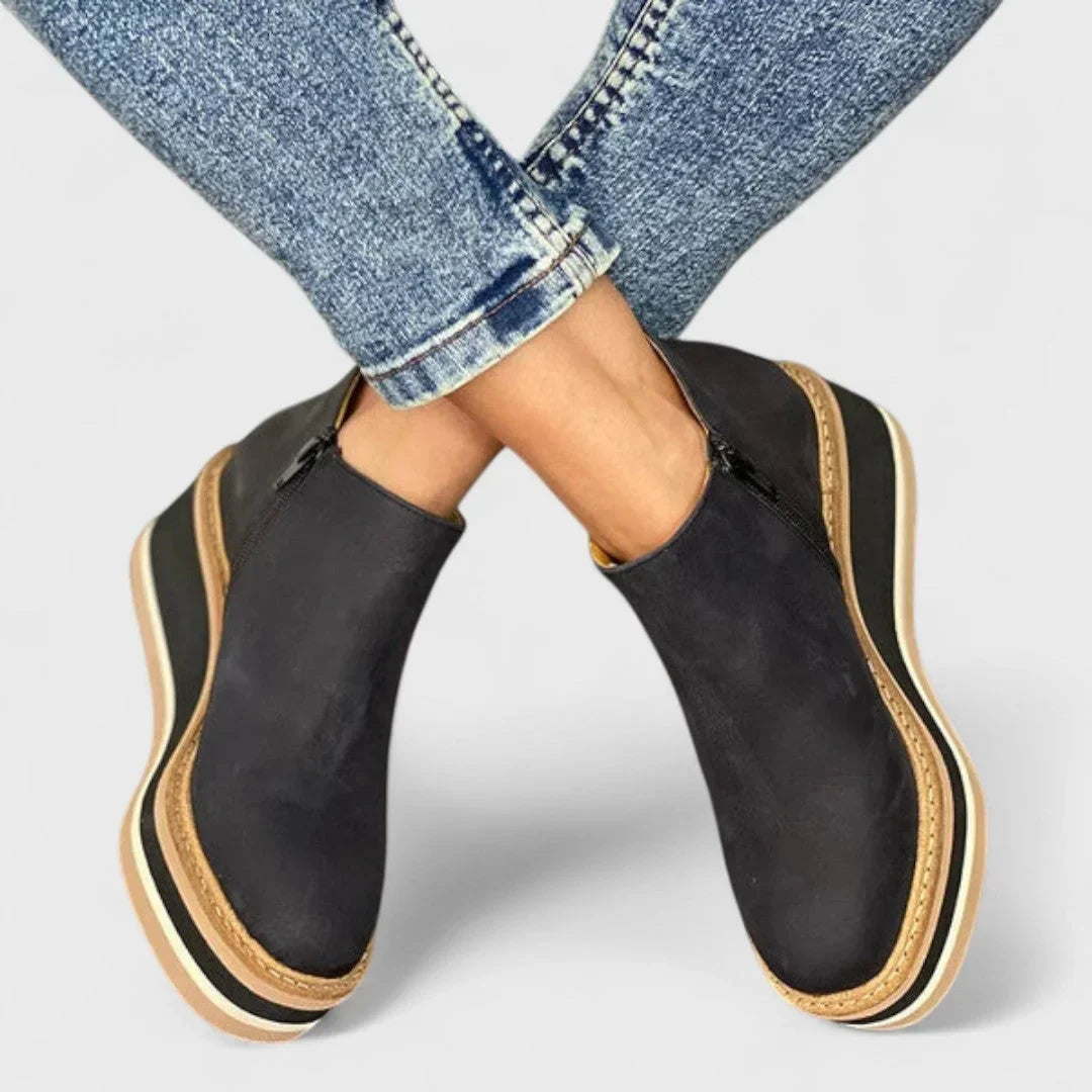 Women's Faux Leather Wedge Platform Booties – Side Zipper