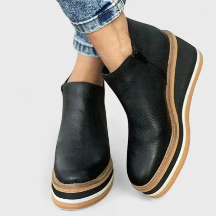 Women's Faux Leather Wedge Platform Booties – Side Zipper