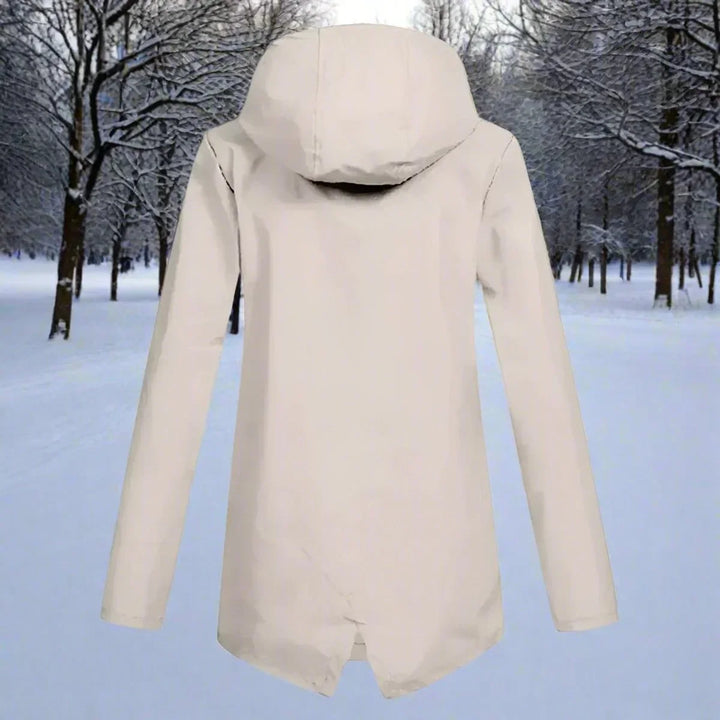 Women's Waterproof Hooded Rain Jacket Zip-Up Longline