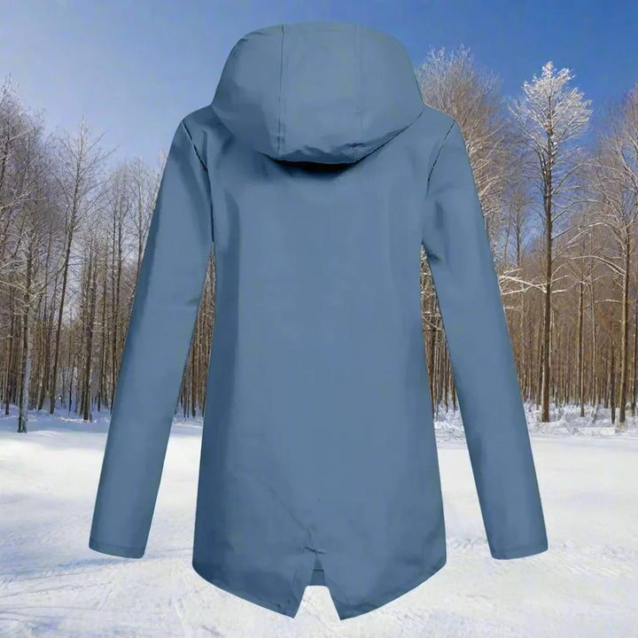 Women's Waterproof Hooded Rain Jacket Zip-Up Longline