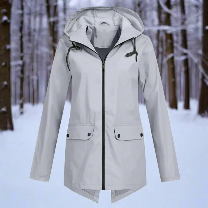 Women's Waterproof Hooded Rain Jacket Zip-Up Longline