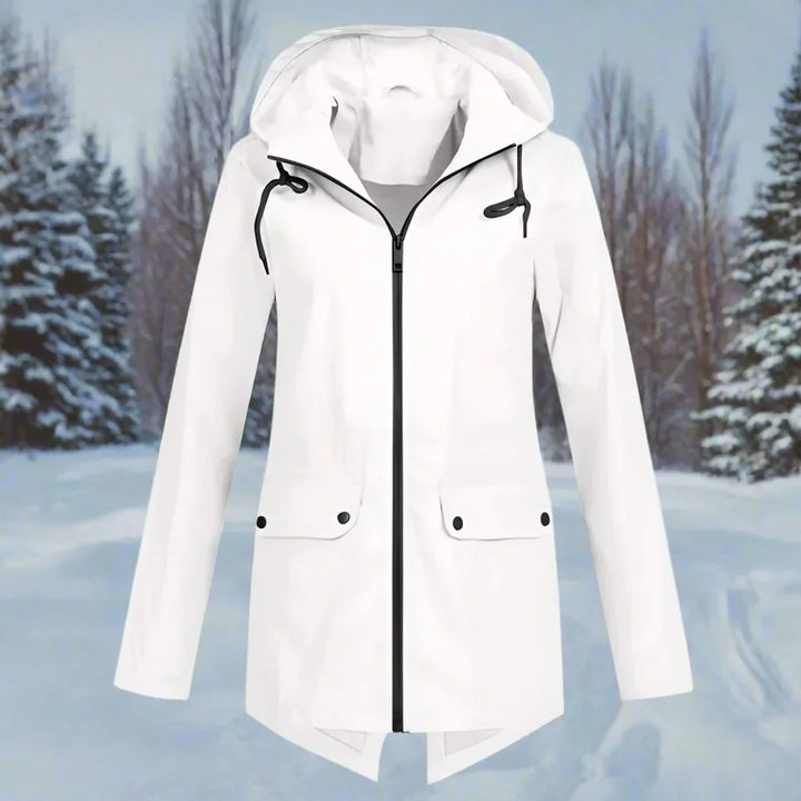 Women's Waterproof Hooded Rain Jacket Zip-Up Longline
