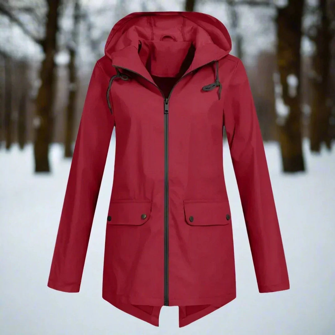 Women's Waterproof Hooded Rain Jacket Zip-Up Longline