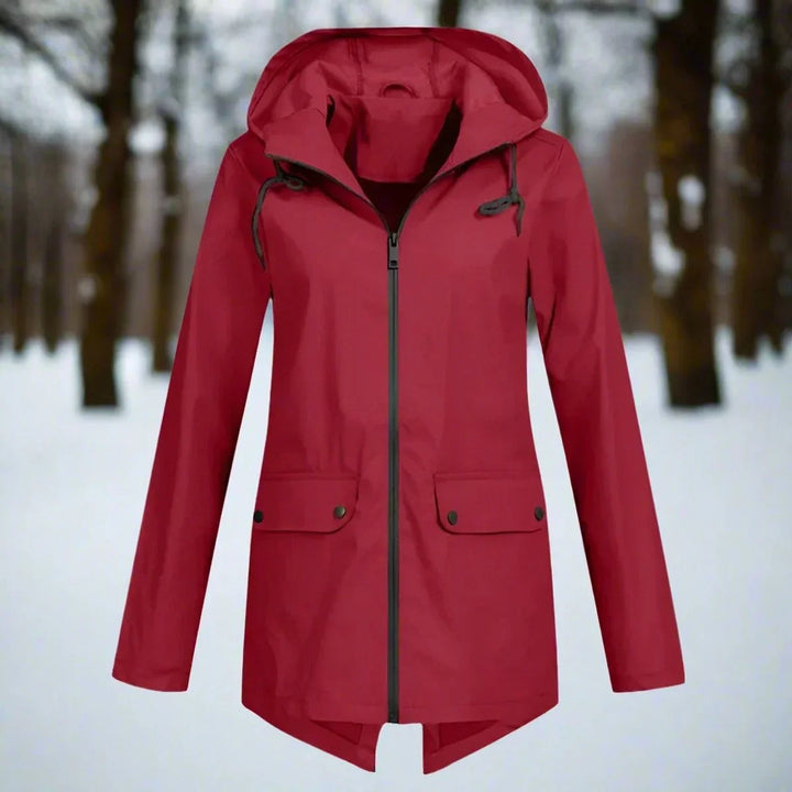 Women's Waterproof Hooded Rain Jacket Zip-Up Longline