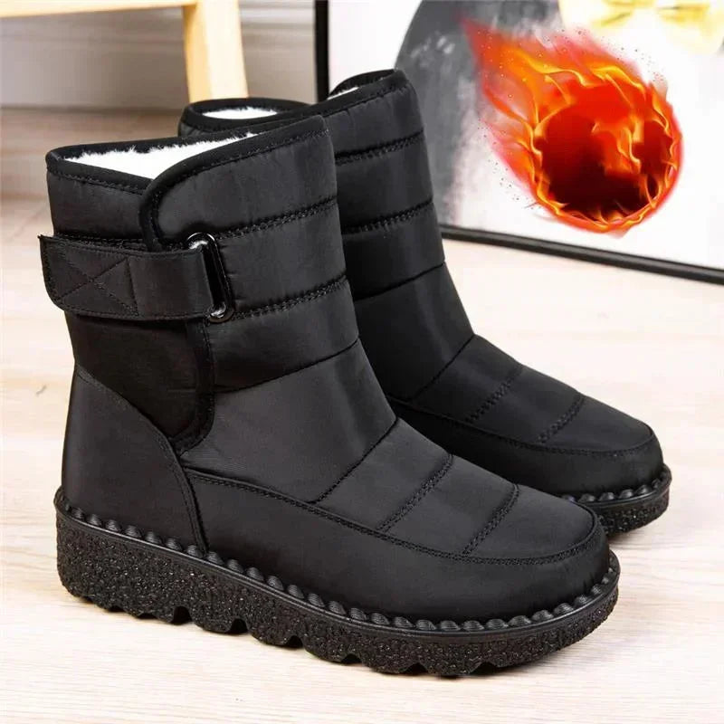 Women's Quilted Mid-Calf Winter Boots – Velcro Strap Closure