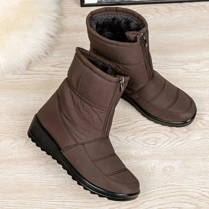 Women's Quilted Mid-Calf Winter Boots – Velcro Strap Closure
