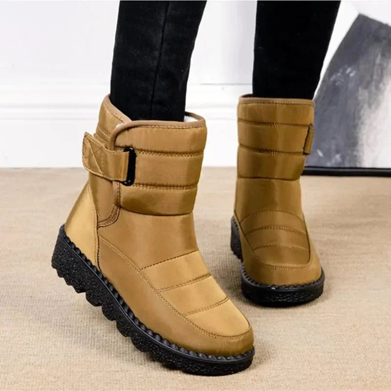 Women's Quilted Mid-Calf Winter Boots – Velcro Strap Closure