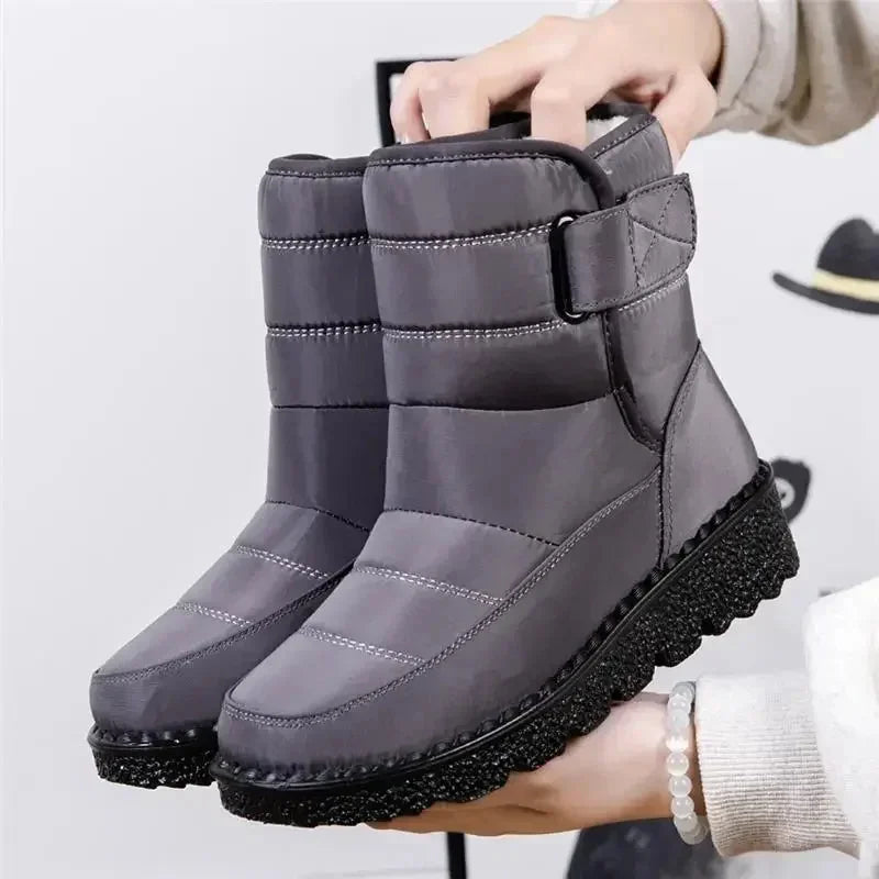 Women's Quilted Mid-Calf Winter Boots – Velcro Strap Closure