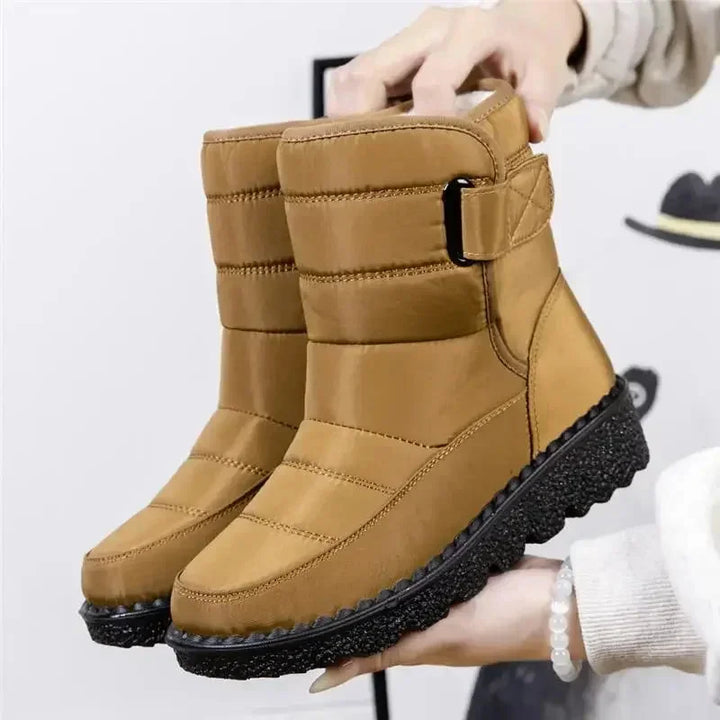 Women's Quilted Mid-Calf Winter Boots – Velcro Strap Closure