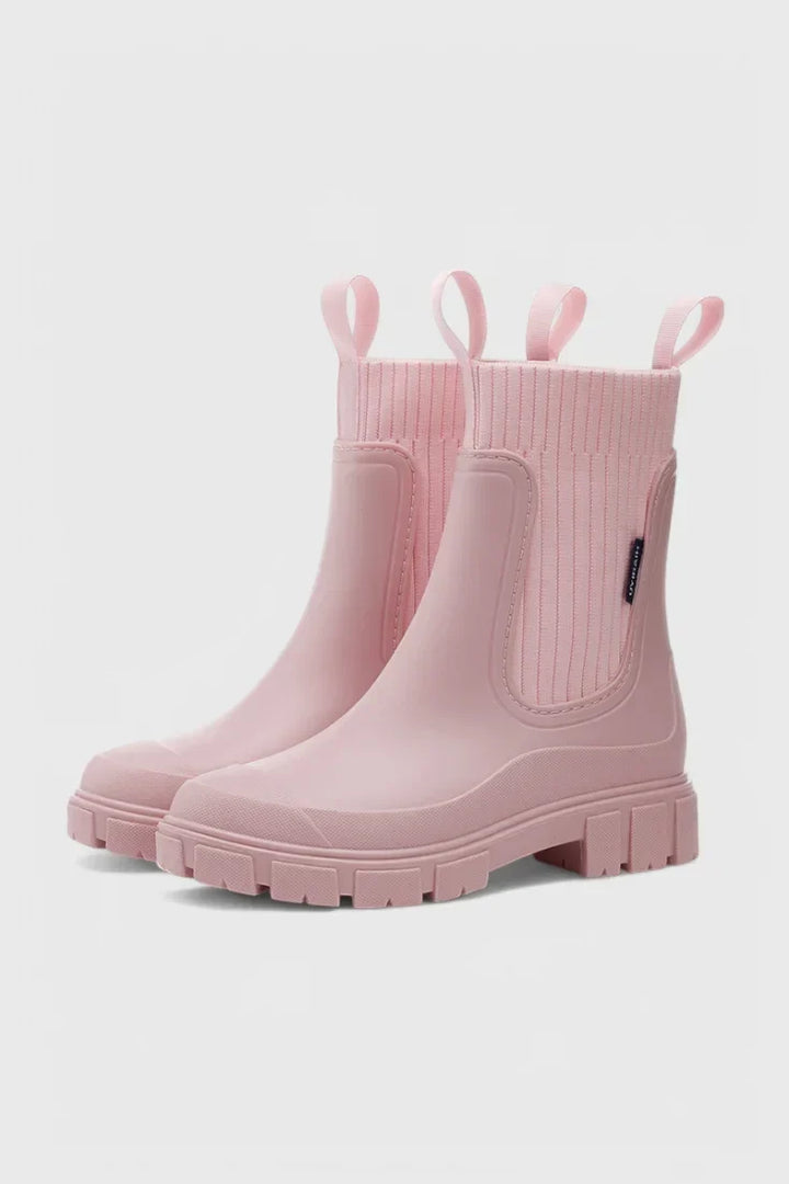 Women's Rubber Chelsea Boots – Ribbed Knit Cuffs And Lug Sole