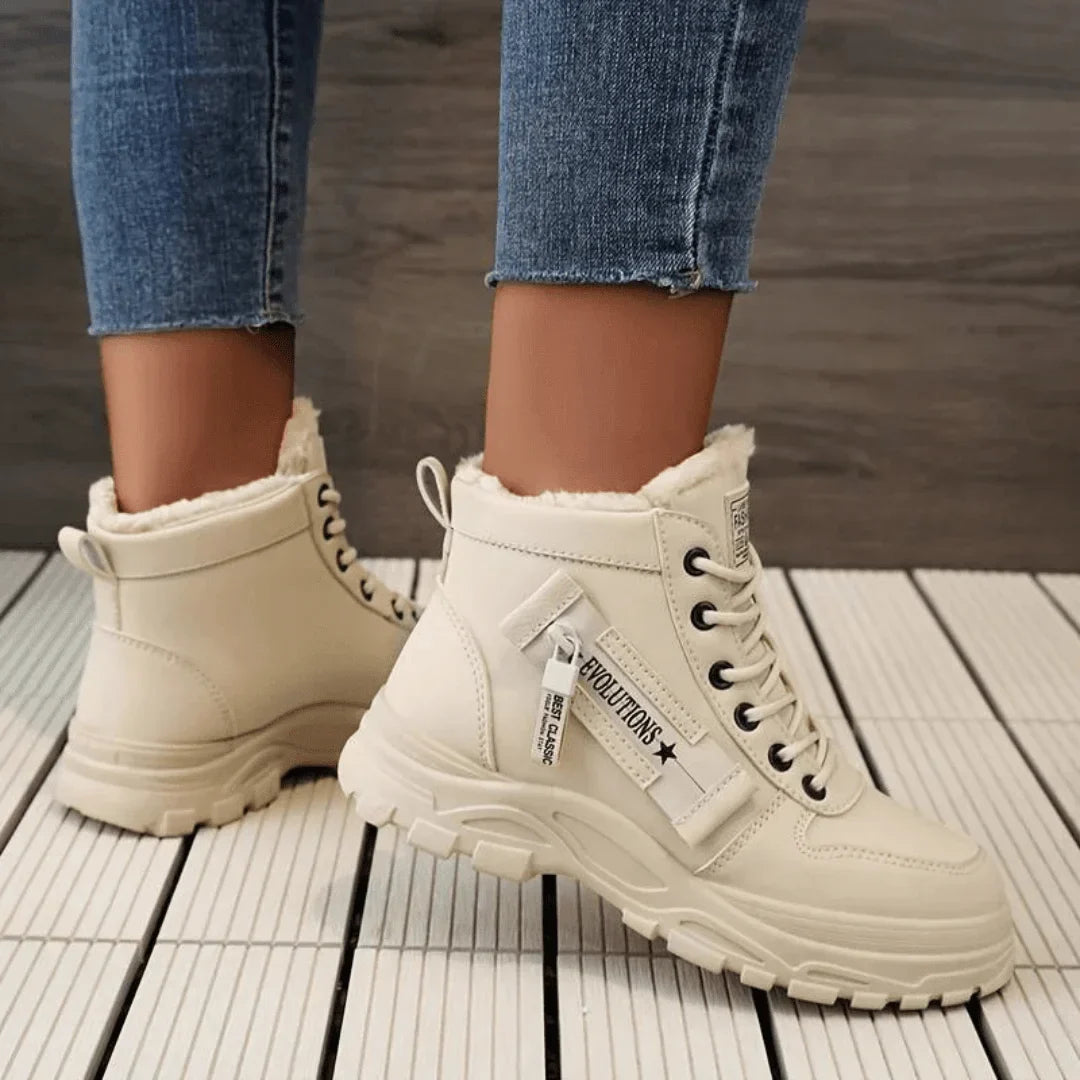 Women's Winter Faux Fur-Lined Lace-Up Ankle Boots – Chunky Sole