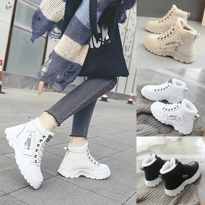 Women's Winter Faux Fur-Lined Lace-Up Ankle Boots – Chunky Sole