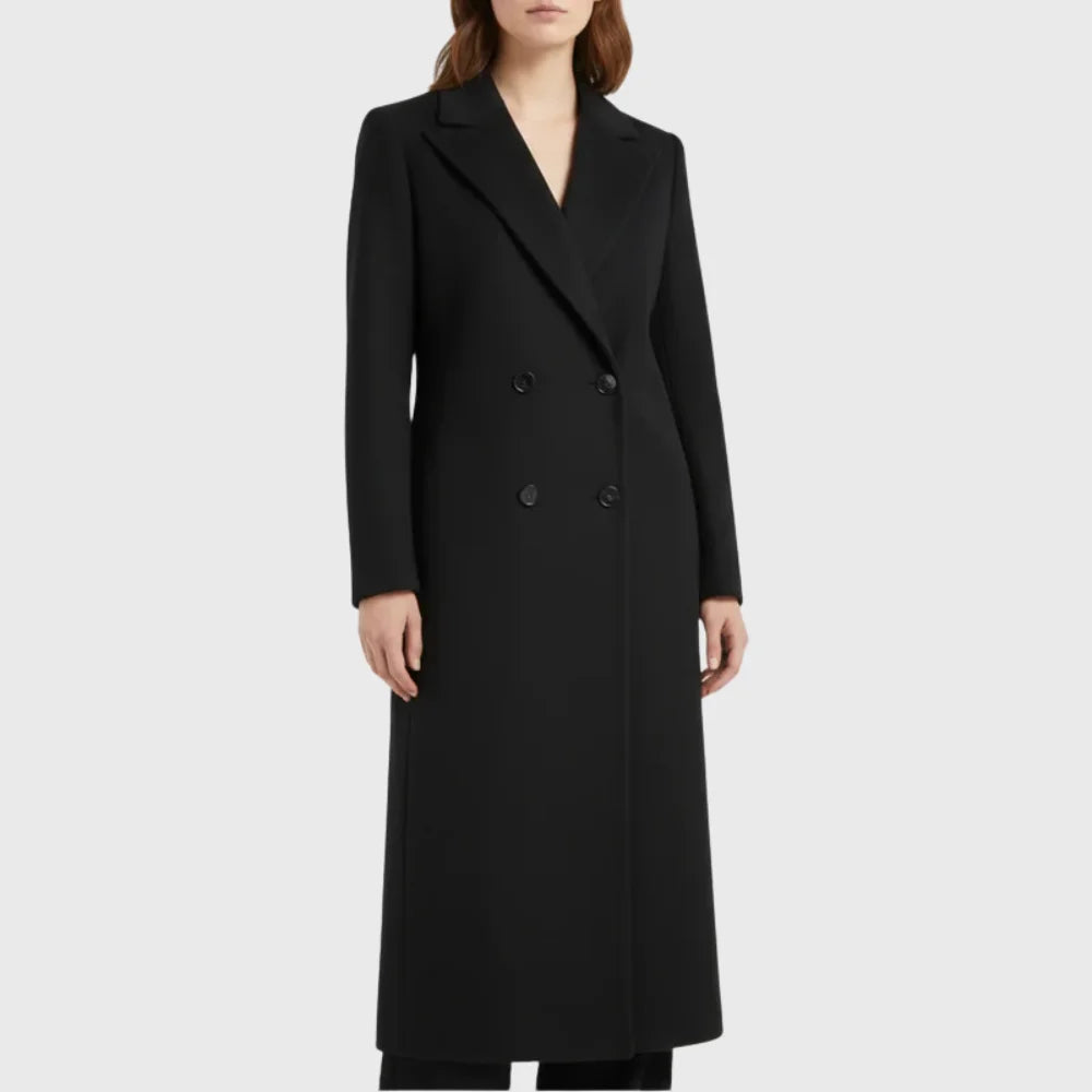 Women's Winter Longline Double-Breasted Wool Coat – Notched Lapel