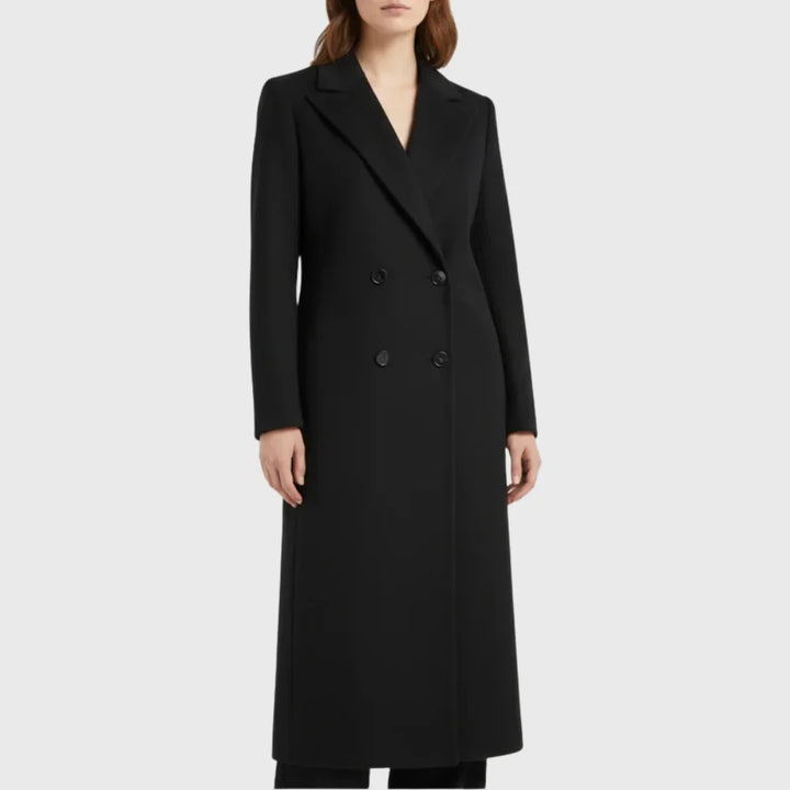 Women's Winter Longline Double-Breasted Wool Coat – Notched Lapel