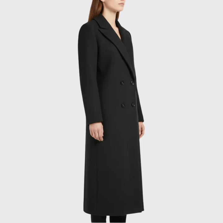 Women's Winter Longline Double-Breasted Wool Coat – Notched Lapel