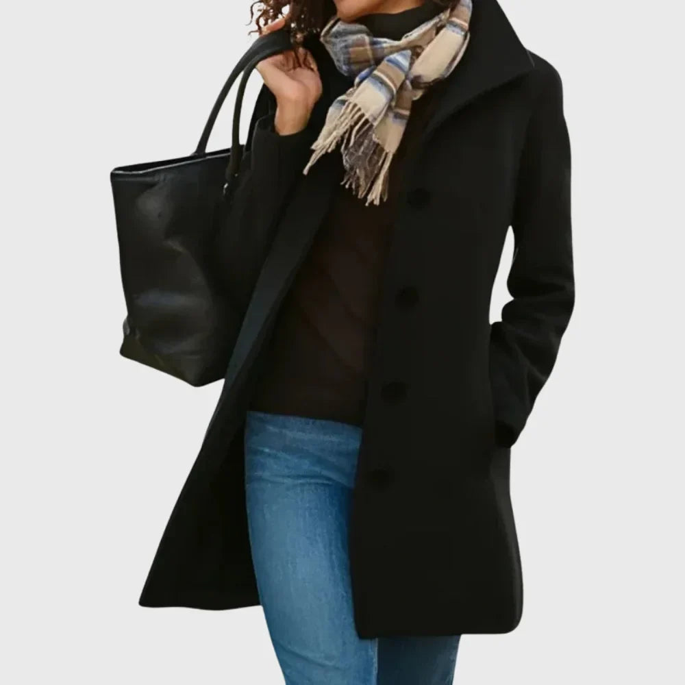 Women's Wool-Blend Coat – Button-Front And Classic Collar