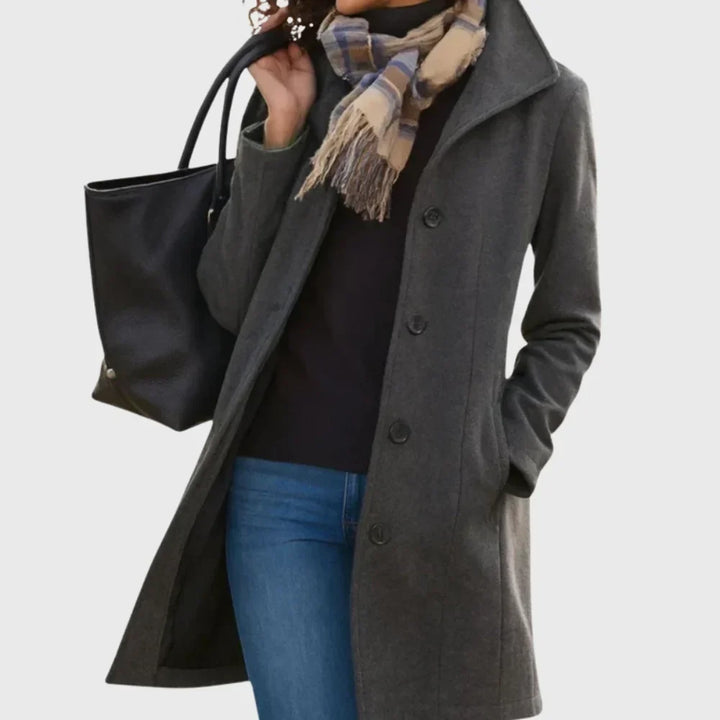 Women's Wool-Blend Coat – Button-Front And Classic Collar