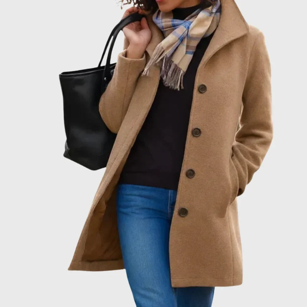 Women's Wool-Blend Coat – Button-Front And Classic Collar